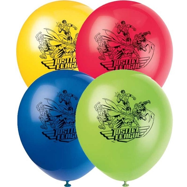 Ballonger i varierte farger med Justice League motiv