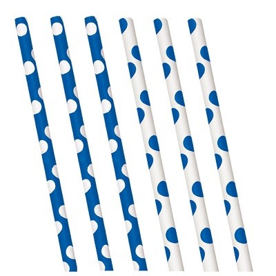 BLÅ OG HVITE POLKA DOT PAPIRSUGERØR (10-pk)