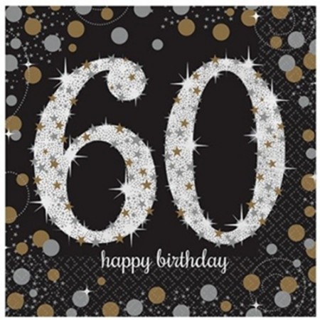 GOLD SPARKLING CELEBRATION SERVIETTER 60 ÅR