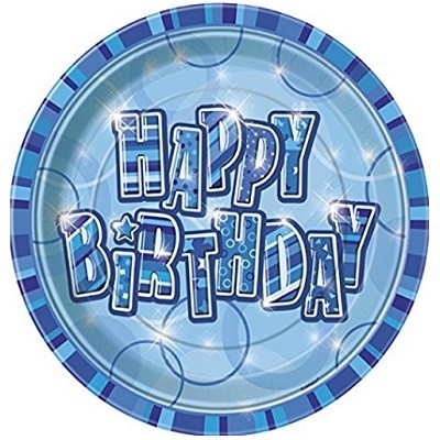 BLUE GLITZ HAPPY BIRTHDAY TALLERKENER