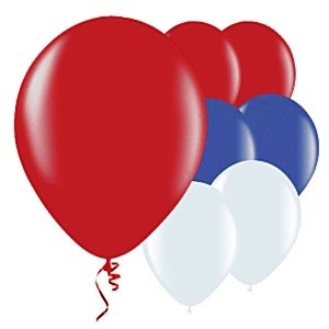 RØDE HVITE OG BLÅ BALLONGER (20-pk)