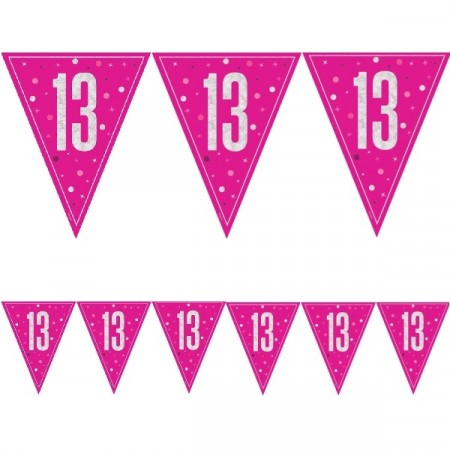 PINK GLITZ BANNERFLAGG 13 ÅR