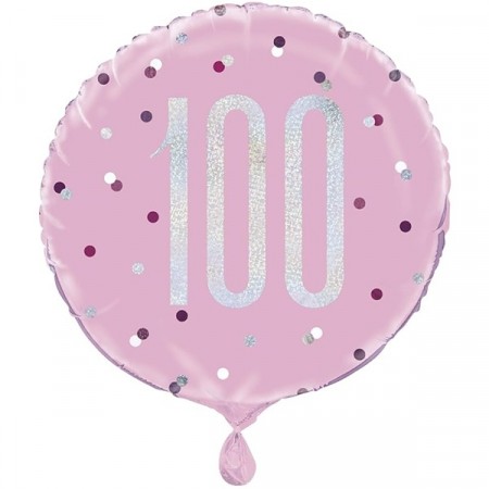 PINK GLITZ FOLIEBALLONG 100 ÅR