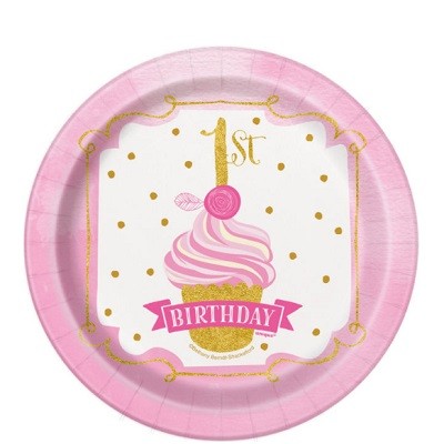 PINK & GOLD 1st BIRTHDAY DESSERT TALLERKENER