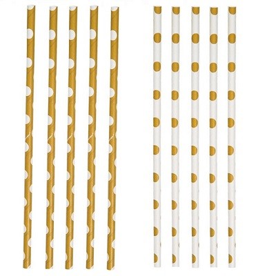 GULLFARGEDE OG HVITE POLKA DOT PAPIRSUGERØR (10-pk)