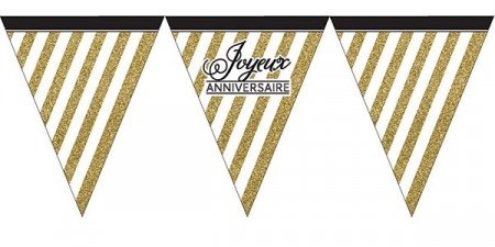 BLACK AND GOLD GLITTER BANNER FLAGG - JOYEUX ANNIVERSAIRE