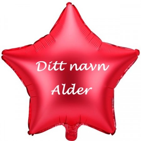 RØD STJERNEFORMET FOLIEBALLONG MED NAVN / ALDER (48 cm)