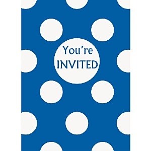 ROYAL BLÅ POLKA DOT INVITASJONER (8-pk)
