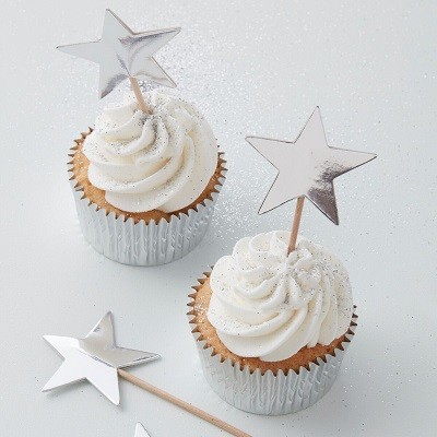 SILVER STAR CUPCAKE TOPPERS