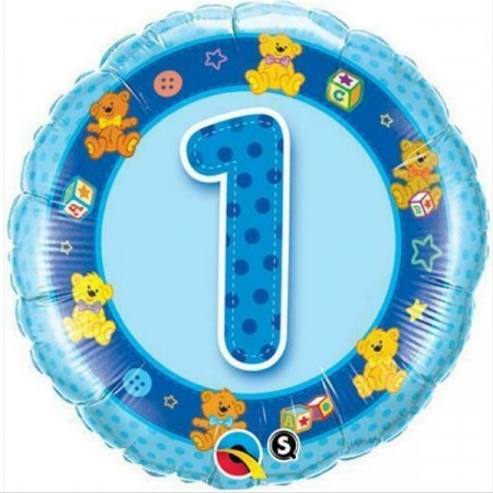 BLÅ FOLIEBALLONG 1 ÅR - TEDDY
