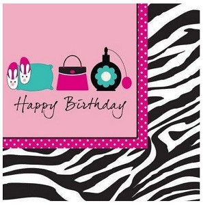 PINK ZEBRA HAPPY BIRTHDAY SERVIETTER