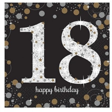 GOLD SPARKLING CELEBRATION SERVIETTER 18 ÅR