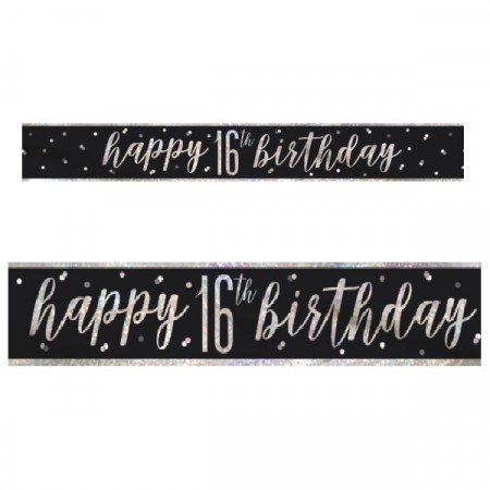 BLACK GLITZ HAPPY BIRTHDAY BANNER 16