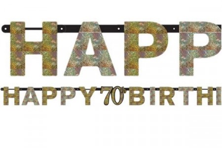 GOLD SPARKLING CELEBRATION HAPPY 70th BIRTHDAY BANNER
