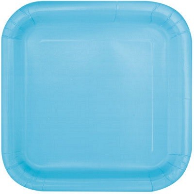 LYSEBLÅ KVADRATISKE PAPPTALLERKENER - POWDER BLUE (14-pk)