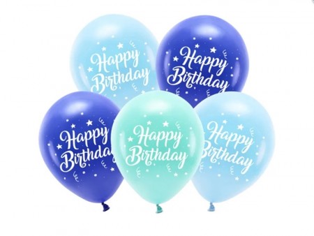 BLÅ MIX HAPPY BIRTHDAY BALLONGER
