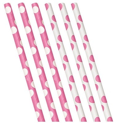 ROSA OG HVITE POLKA DOT PAPIRSUGERØR (10-pk)