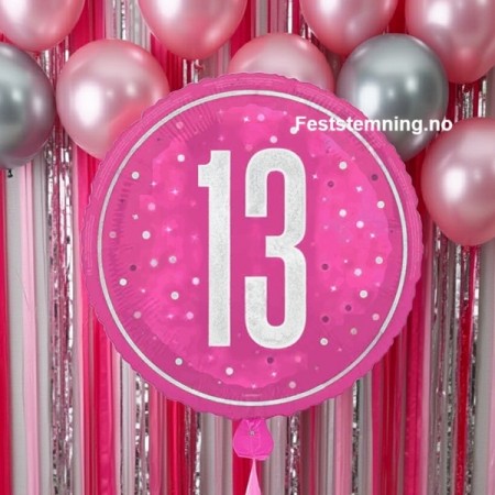 PINK GLITZ FOLIEBALLONG 13 ÅR