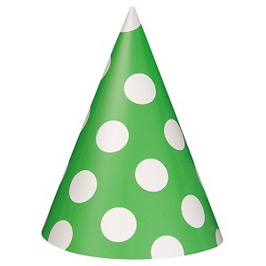 LIMEGRØNNE POLKA DOT FESTHATTER (8-pk)