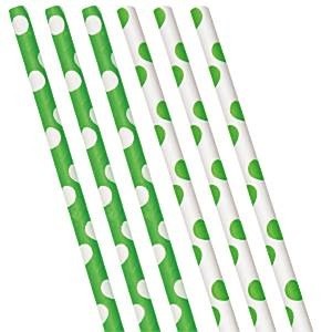 GRØNNE OG HVITE POLKA DOT PAPIRSUGERØR (10-pk)