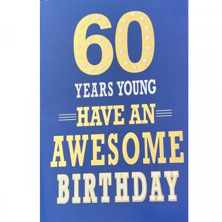 BURSDAGSKORT 60 ÅR - 60 YEARS YOUNG (blå/gull)