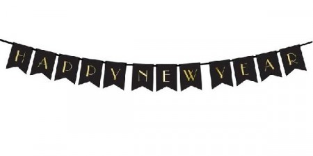 BLACK AND GOLD HAPPY NEW YEAR BANNER