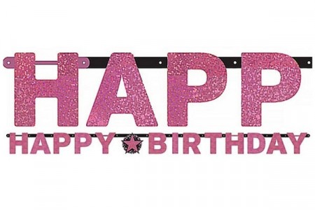 PINK SPARKLING CELEBRATION HAPPY BIRTHDAY BANNER
