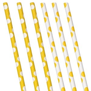 GULE OG HVITE POLKA DOT PAPIRSUGERØR (10-pk)