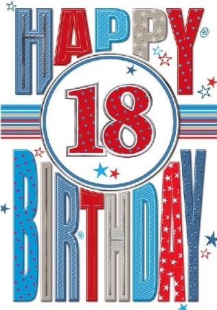 BURSDAGSKORT 18 ÅR - HAPPY BIRTHDAY