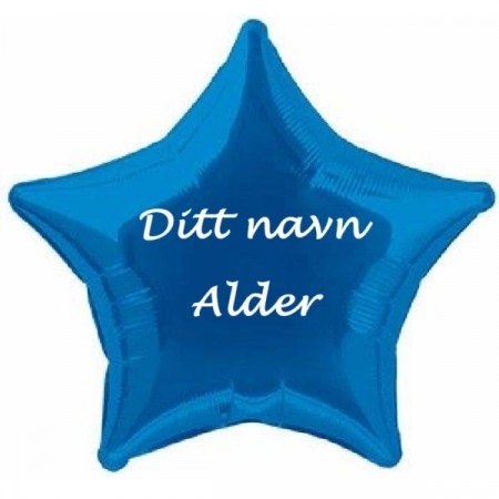 BLÅ STJERNEFORMET FOLIEBALLONG MED NAVN / ALDER (46 cm)