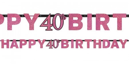 PINK SPARKLING CELEBRATION HAPPY 40th BIRTHDAY BANNER