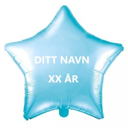 LYSEBLÅ STJERNEFORMET FOLIEBALLONG MED NAVN / ALDER (48 cm)