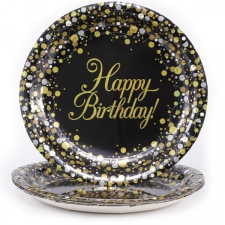BLACK AND GOLD HAPPY BIRTHDAY TALLERKENER