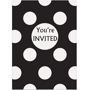 SVARTE POLKA DOT INVITASJONER (8-pk)