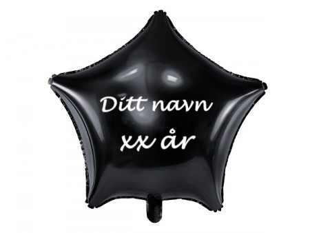 SVART STJERNEFORMET FOLIEBALLONG MED NAVN / ALDER (48 cm)