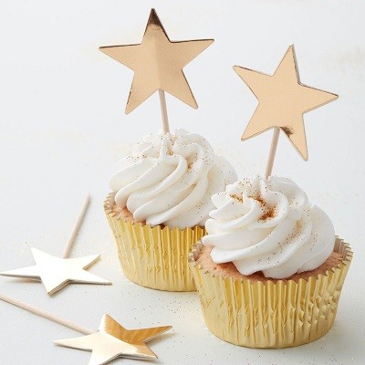 GOLD STAR CUPCAKE TOPPERS