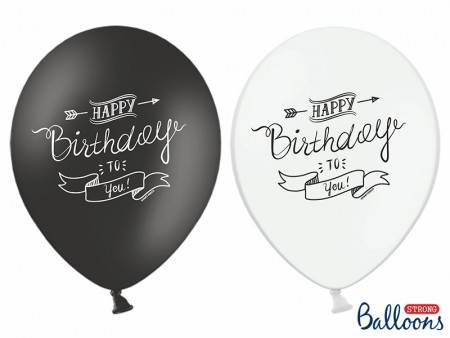 SVARTE OG HVITE HAPPY BIRTHDAY BALLONGER