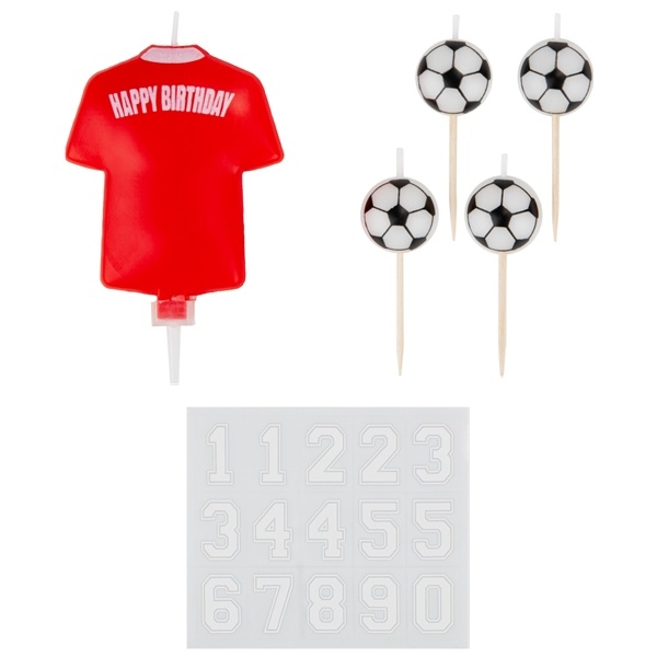 RØD FOTBALLDRAKT KAKELYS MED EGET TALL