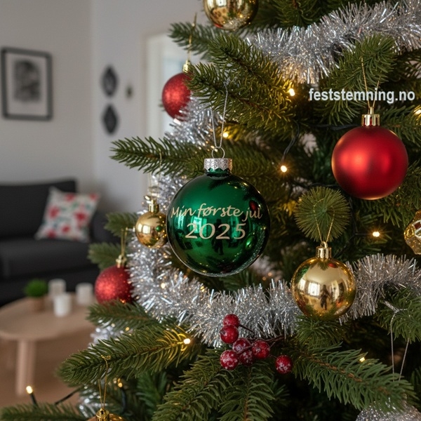 BLANK GRØNN JULEKULE MED GULLGLITRENDE NAVN (illustrasjonsbilde)