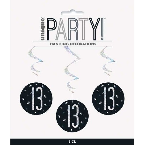 SVART OG SØLVGLITRENDE HENGENDE PYNT 13 ÅR