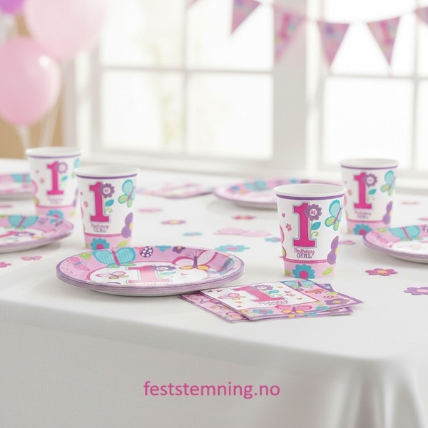 BORDDEKKING OG PYNT TIL 1-ÅRSDAG FOR JENTE (illustrasjonsbilde)