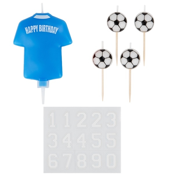 RØD OG HVIT FOTBALLDRAKT KAKELYS MED EGET TALL