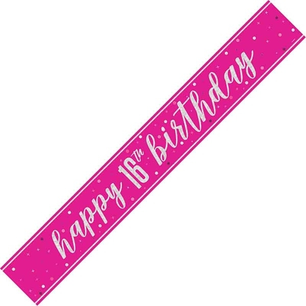 ROSA HAPPY BIRHTDAY BANNER TIL 16-ÅRSDAG