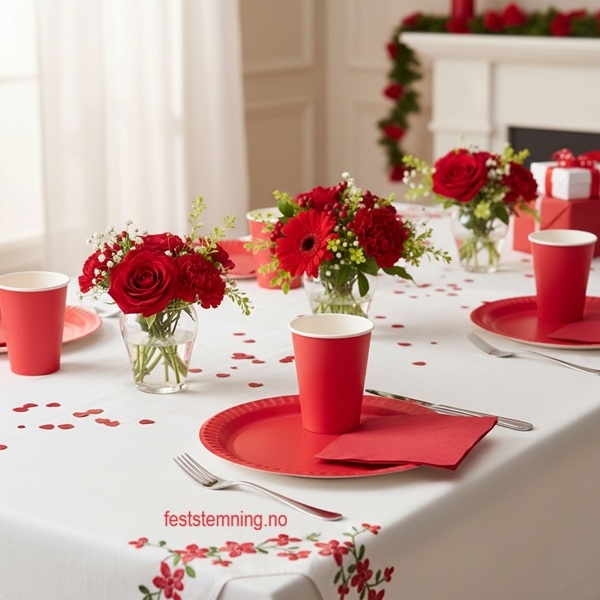 RØD BORDDEKKING (illustrasjonbilde)