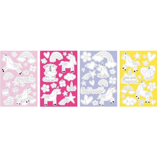 ENHJØRNING KLISTREMERKER (type 2 - fargelegg selv)