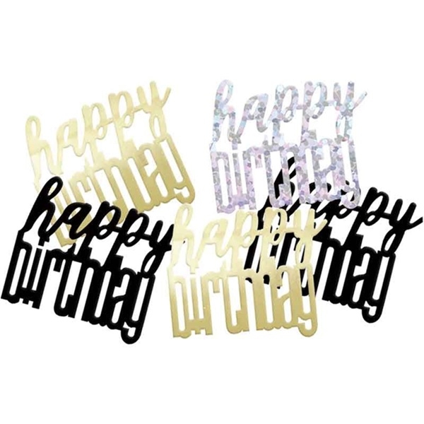HAPPY BIRTHDAY KONFETTI - GULL / SØLV / SVART