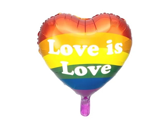 REGNBUE HJERTEFORMET FOLIEBALLONG - LOVE IS LOVE