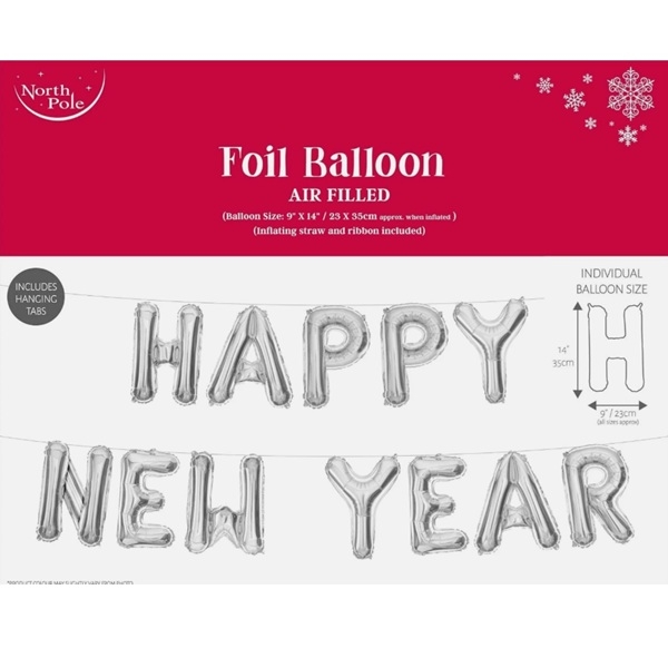 HAPPY NEW YEAR FOLIEBALLONGER - SØLVFARGEDE