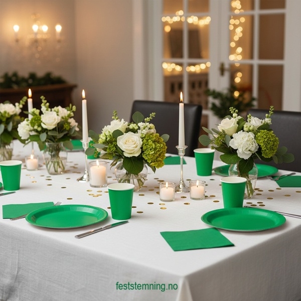GRØNN PYNT OG BORDDEKKING (illustrasjonsbilde)