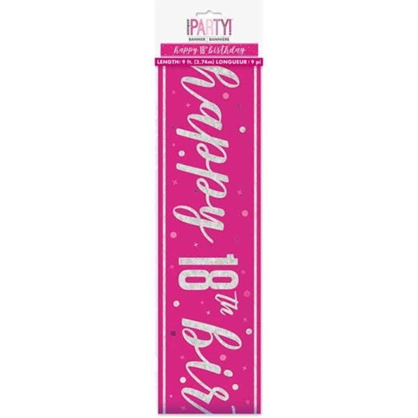 ROSA HAPPY BIRHTDAY BANNER TIL 18-ÅRSDAG